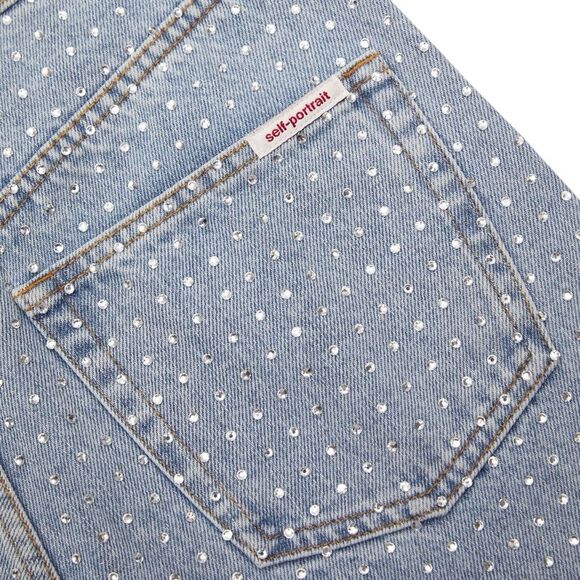 NWT Self-Portrait Blue Rhinestone Wide-Leg Jeans Size 27 - Picture 16 of 16